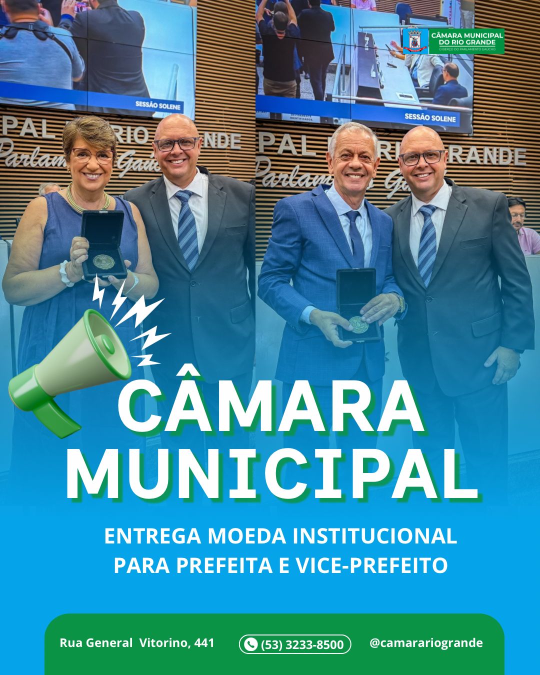 Câmara Municipal entrega Moeda Institucional durante sessão em homenagem aos 289 anos de Rio Grande