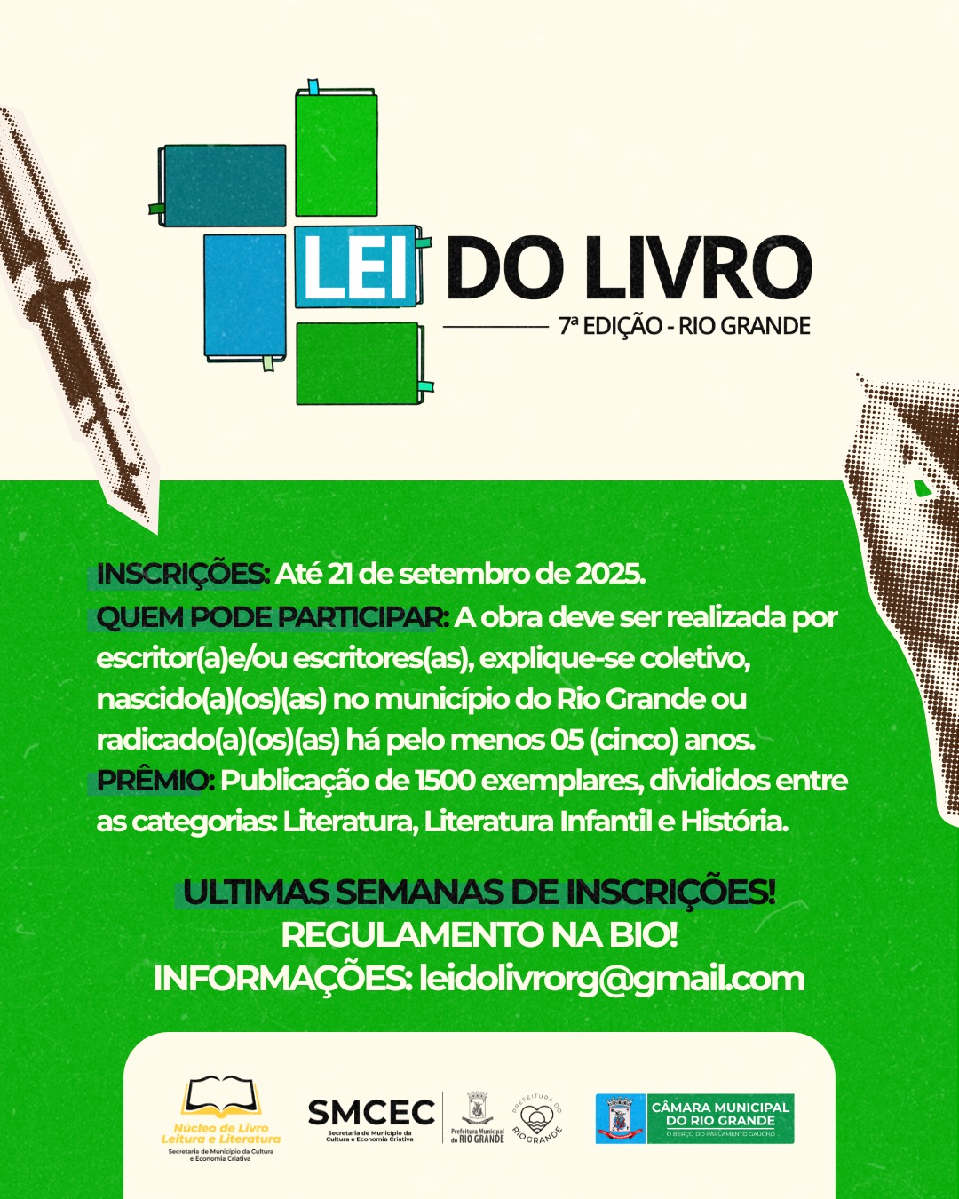 Inscrições para a 7ª edição da Lei do Livro seguem até 21 de setembro.