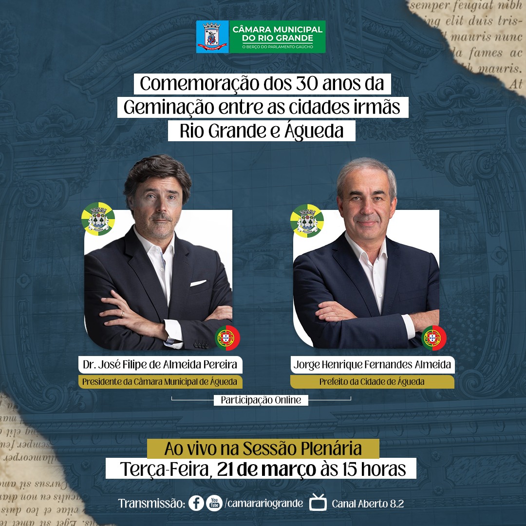 Sessão Ordinária desta terça-feira terá participação de Prefeito e Presidente da Câmara Municipal de Águeda